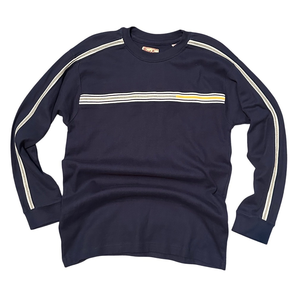 Point Zero Long‎ Sleeve Athletic Stripe TShirt Blue Mens L